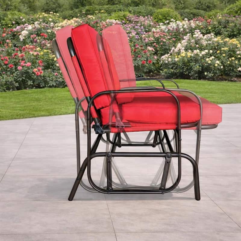 Winston 2-Person Brown Steel Outdoor Loveseat Glider with Polyester Red Cushion - N/A