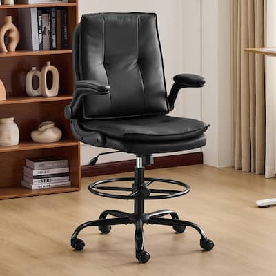 PU Tall Office Chair Drafting Chair With Adjustable Footrest Ring