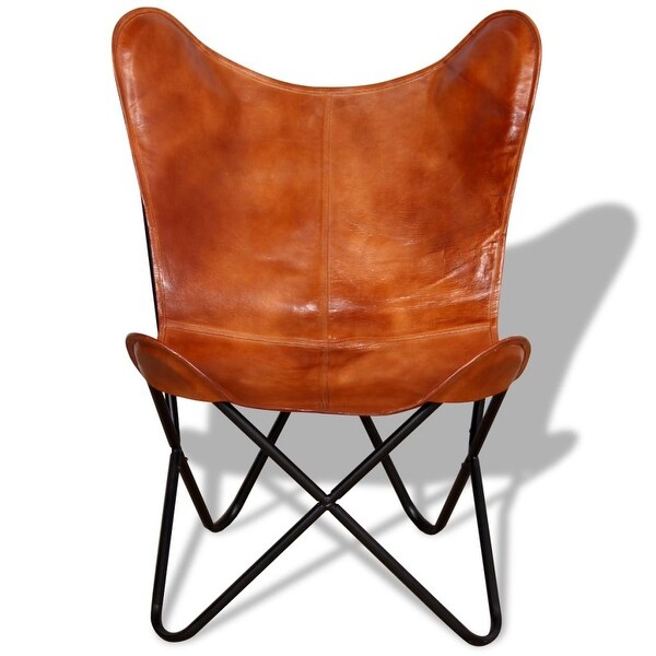 vidaXL Butterfly Chair Brown Real Leather 29.1