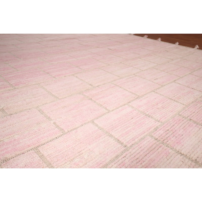 Pink Moroccan Area Rug Handmade Wool Carpet - 9'0"x 12'6"