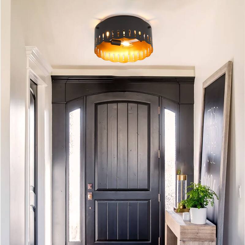 3 - Light Black Flush Mount, Decorative Cutout Pattern - Matte Black