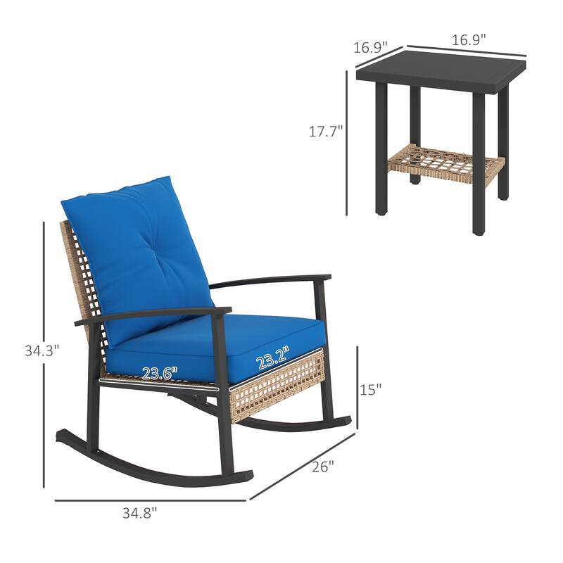 3-Piece Patio Furniture Set Includes 2 Rocking Chairs and Side Table with Water-Resistant Cushions - 26" W x 34.75" D x 34.25" H