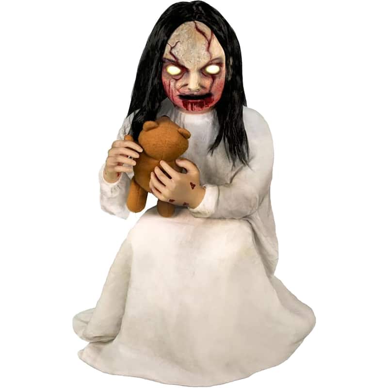 Haunted Hill Farm Lunging Lily the Demonic Zombie Girl by Tekky, Premium Talking Halloween Animatronic, Plug-In or Battery