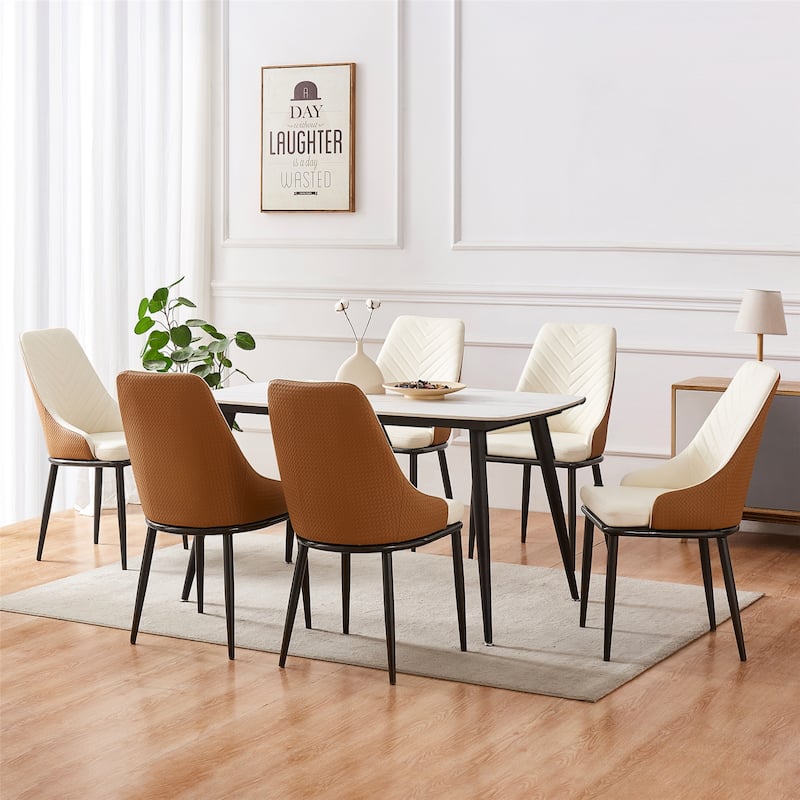 Faux Leather Upholstered Dining Chairs with Woven Back, Set of 2 - 18.11"W x 21.26"D x 36.61"H