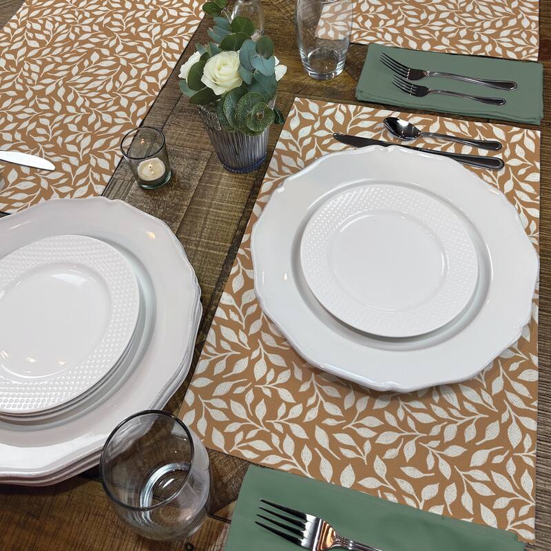 Mocha Leaves 4-Pack Poly-Cotton Blend Placemats Manufactured in The USA Machine Washable Dryer Safe
