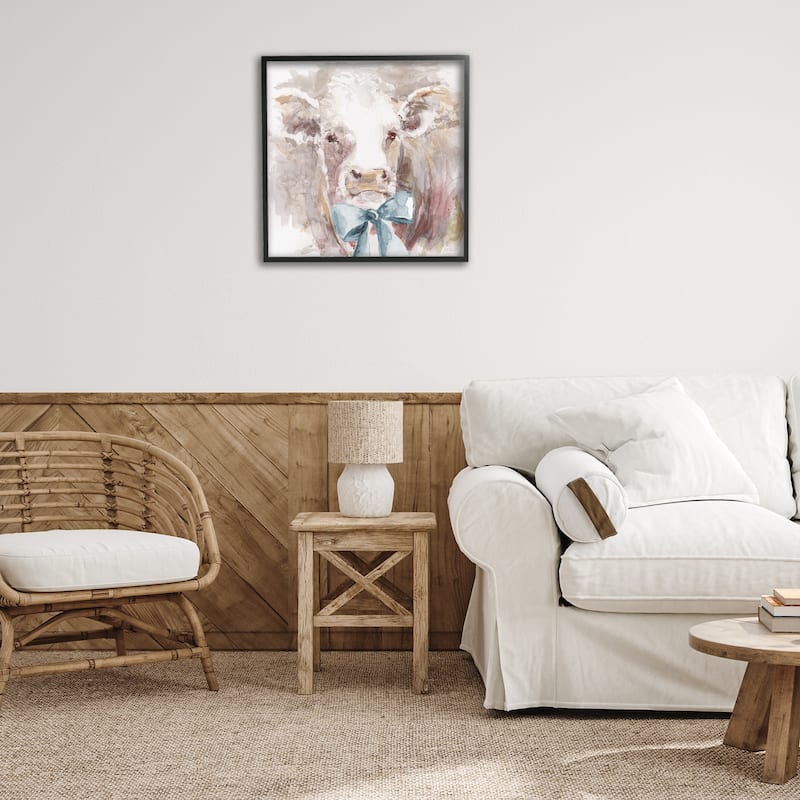 Stupell Soft Abstract Cow & Bow Framed Giclee Art Design By Carol Robinson