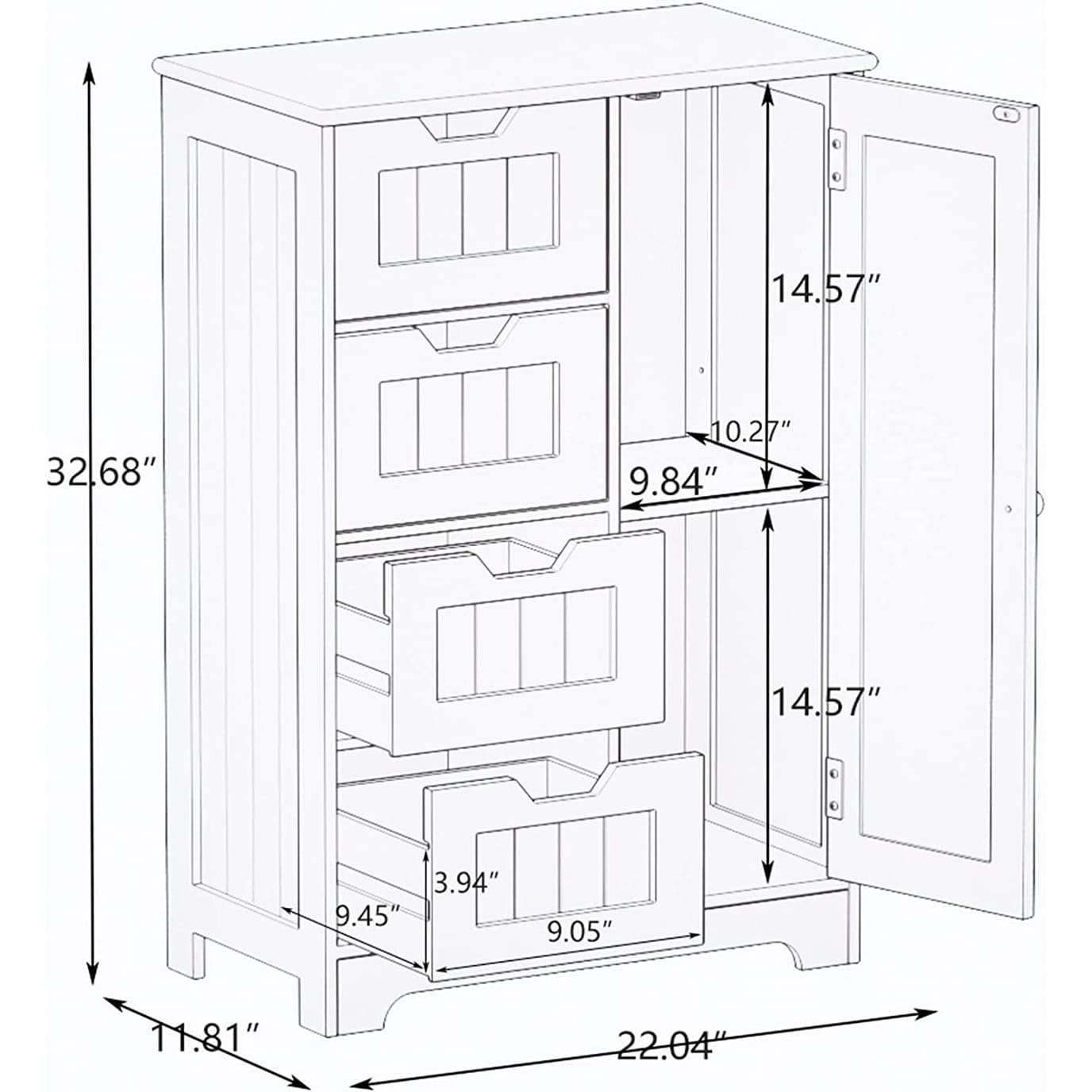 Bathroom Storage Cabinet 4 Drawers Towels Storage Organizer Unit with Adjustable Shelves