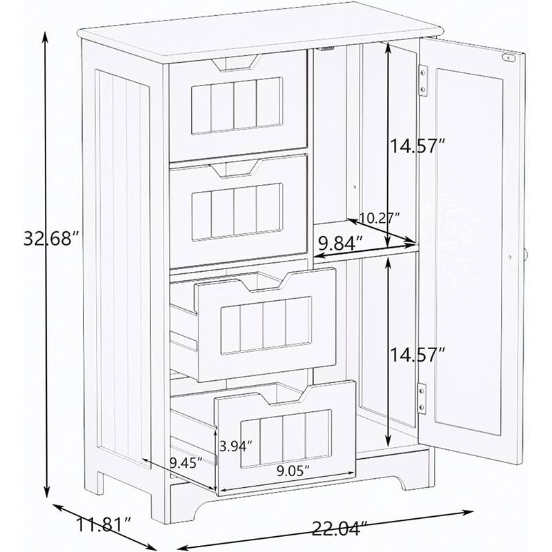 Simple and Stylish Design,Freestanding Floor Storage Cabinet with Adjustable Shelves,4 Drawers and 1 Door