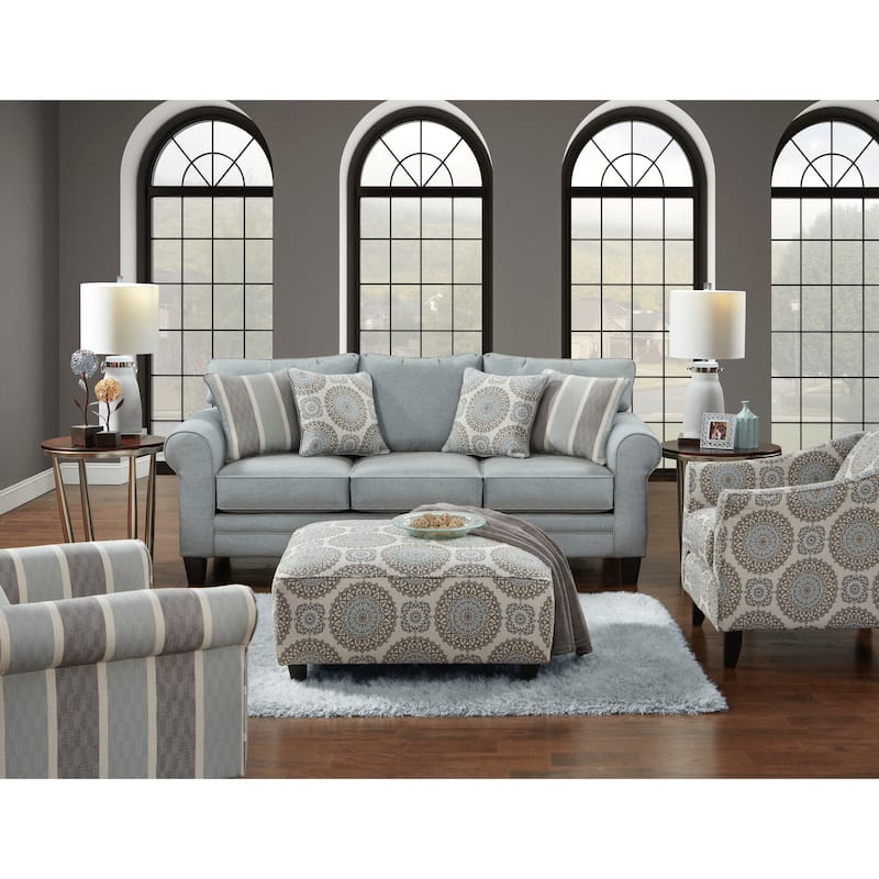 Grande Mist Round Arm Transitional Baby Blue Sofa