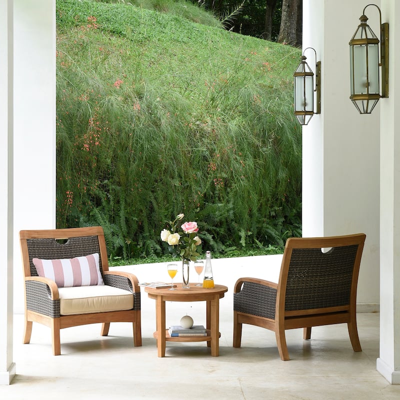 Cambridge Casual Palma 3-piece Teak Wicker Outdoor Chat Set with FREE Pillow - Natural Teak