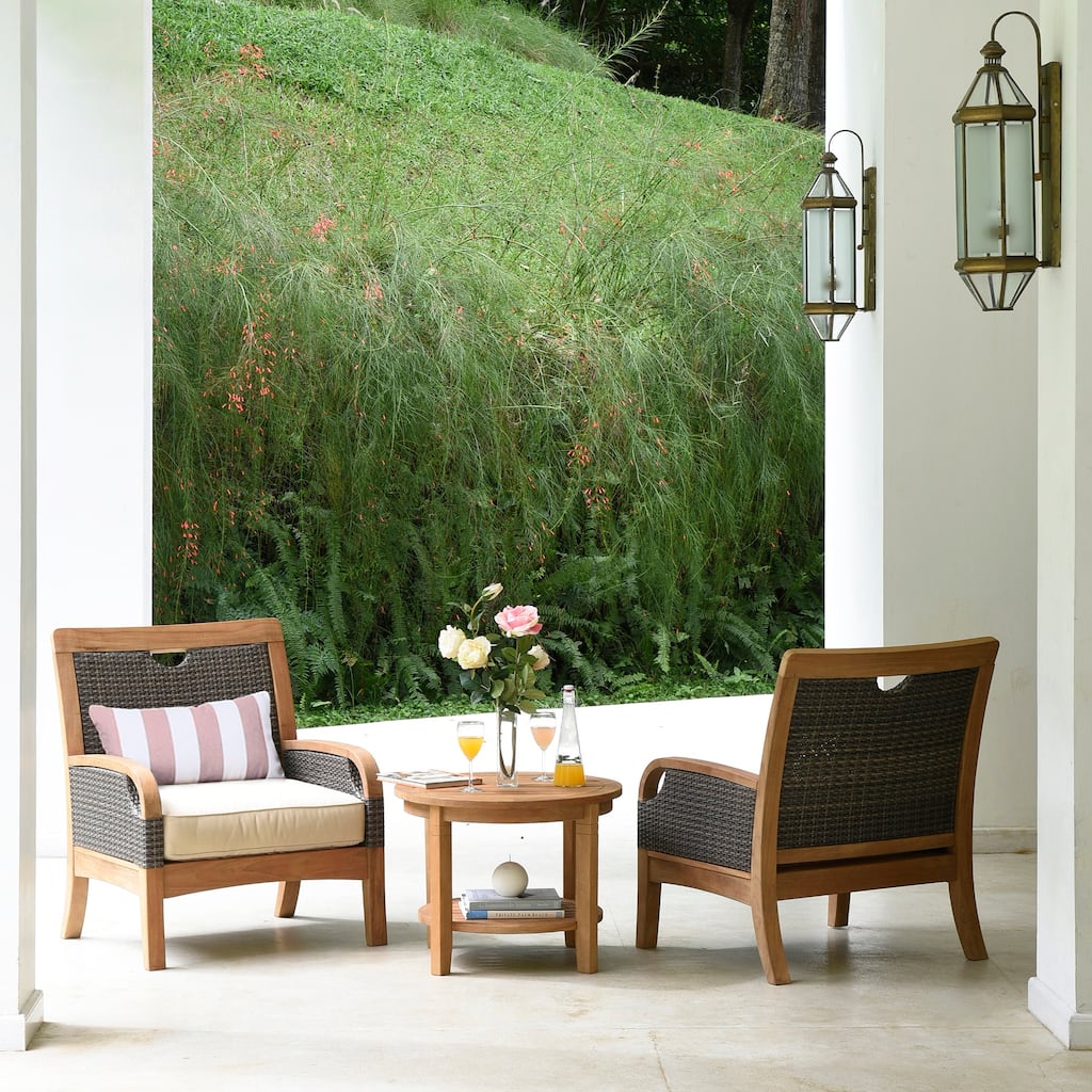 Cambridge Casual Palma 3-piece Teak Wicker Outdoor Chat Set with FREE Pillow