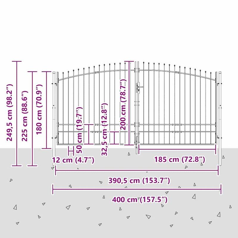 vidaXL Double Gate with Lock Grey 400 x 199.5 cm Steel