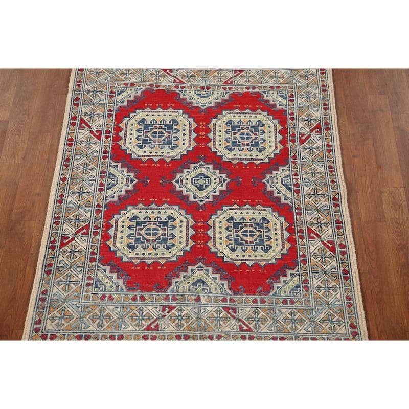 Kazak Accent Rug Hand-Knotted Wool Carpet - 3'5"x 4'10"