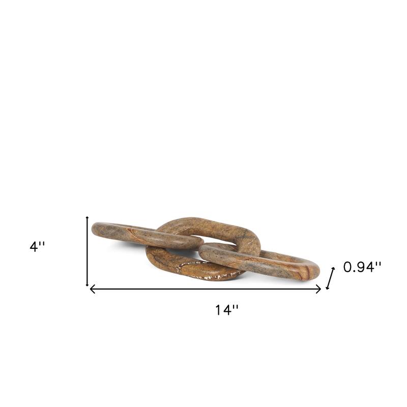 HomeRoots 14" Brown Marble Geometric Links Tabletop Sculpture - 14.00 in. x 0.94 in. x 4.00 in.