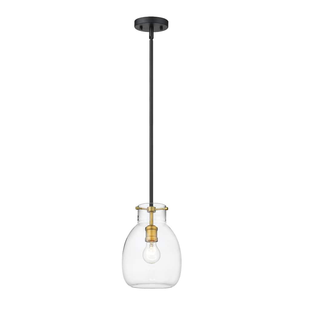 Bella 1 Light 8 inch Matte Black + Olde Brass Mini Pendant Light