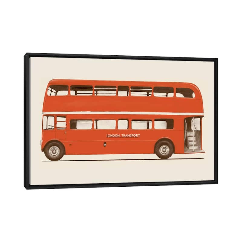 iCanvas "English Bus (London Transport Double-Decker)" by Florent Bodart Framed - Black - 32x48