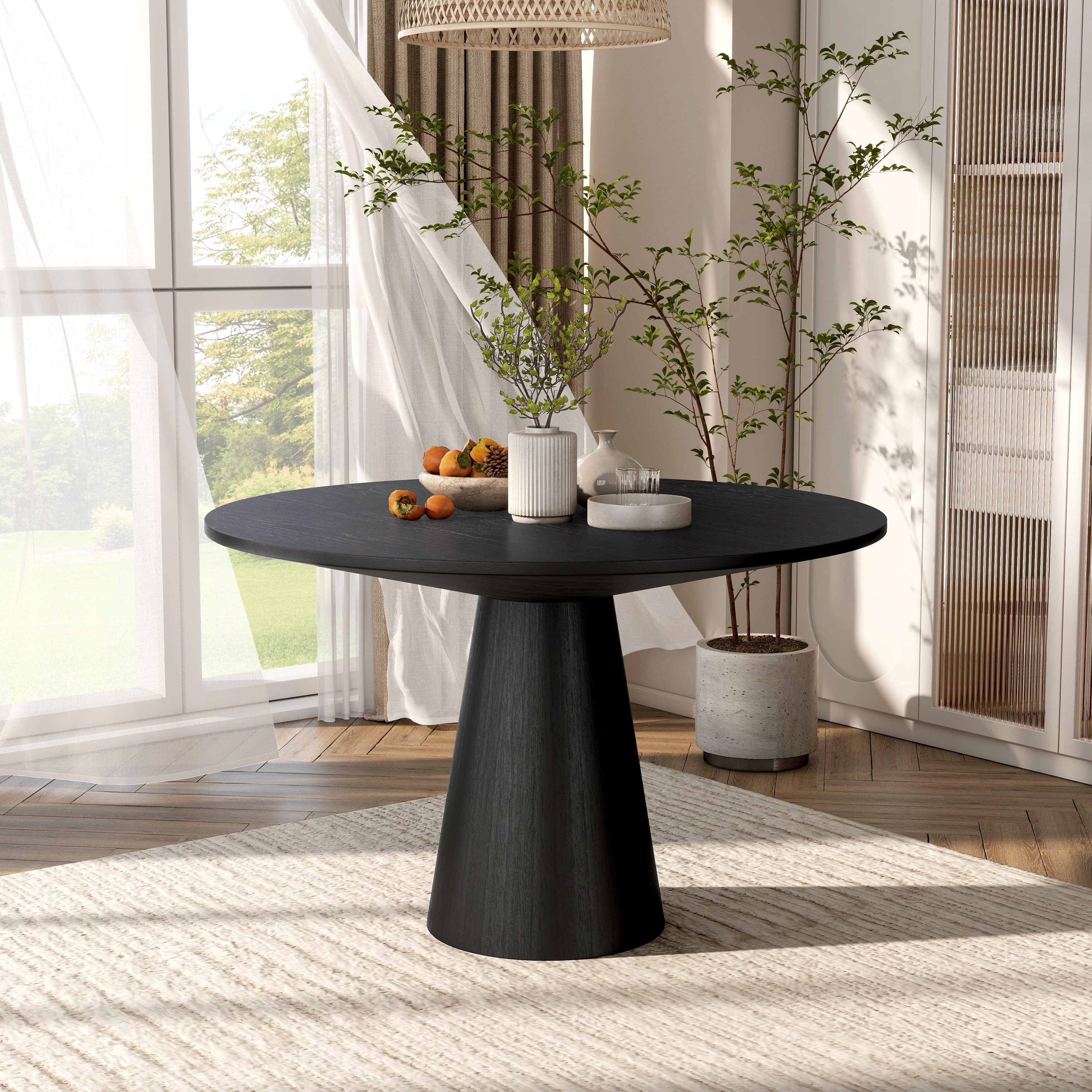 Furniture of America Vitten Modern Black 48-inch Solid Wood Round Dining Table