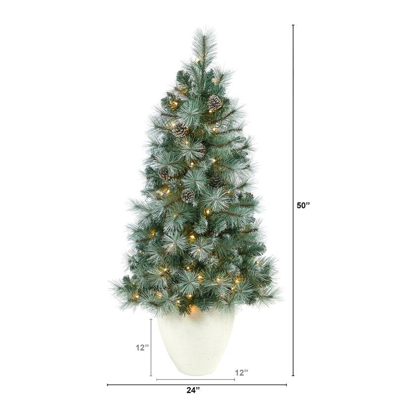 50" Artificial Christmas Tree with 100 Lights in White Planter