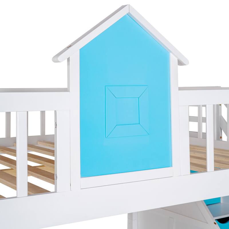 Bunk Bed with Changeable Table , Bunk Bed Turn into Upper Bed and Down Desk with 2 Drawers