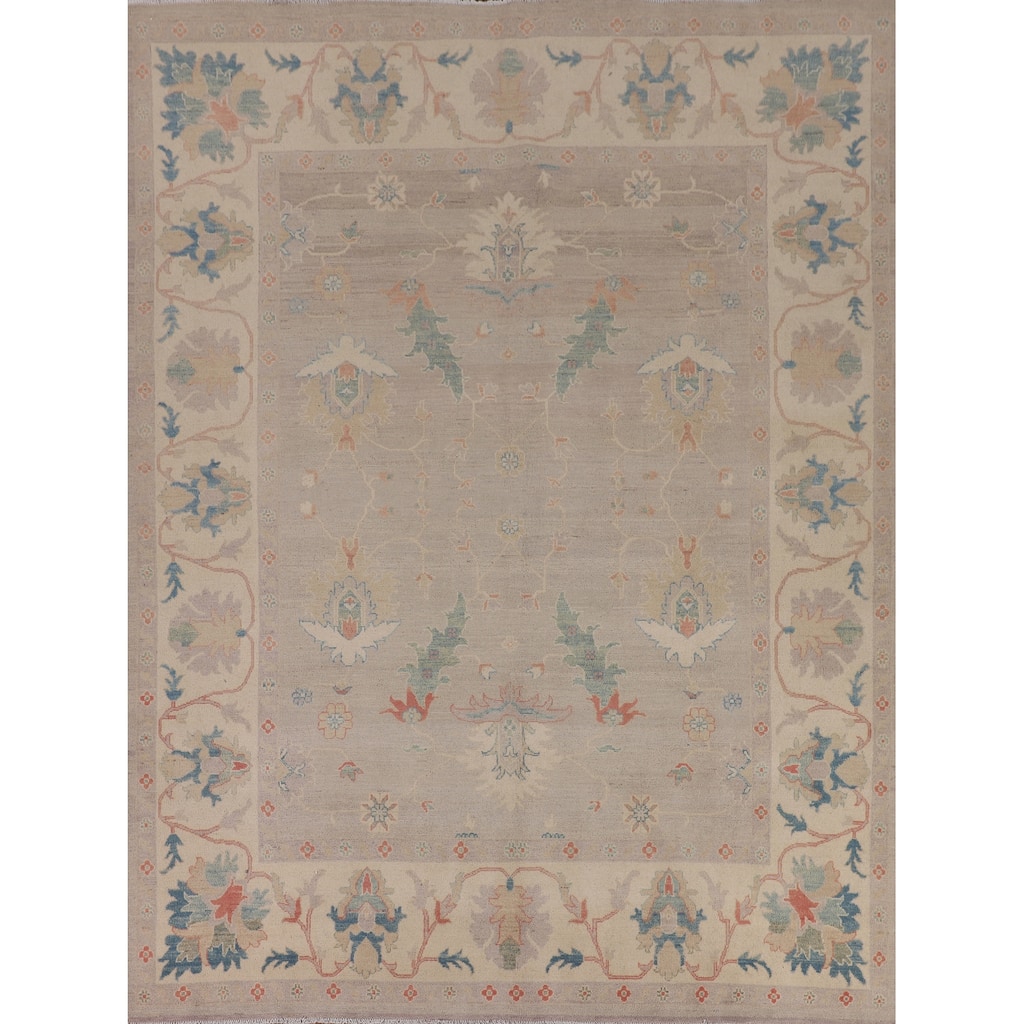 Earth Tone Transitional Oushak Area Rug Hand-Knotted Wool Carpet - 7'9" x 9'8"