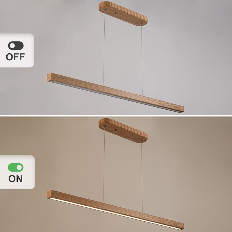 Starsky 1-Light Farmhouse Rustic Wooden Integrated LED Linear Kitchen Island Light 3000K Warm Light Chandelier