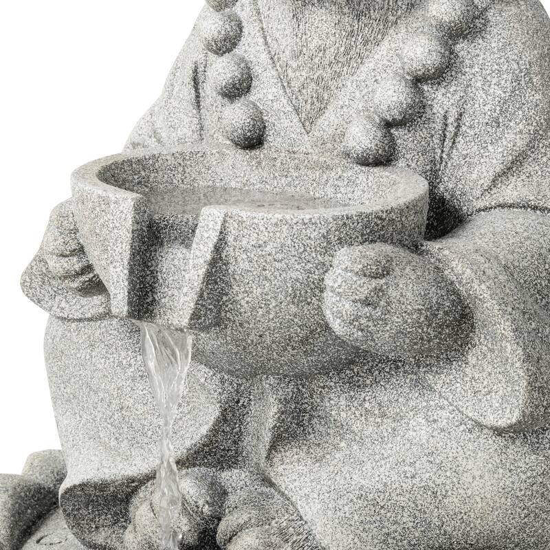 Glitzhome 21.75"H 2-Tiered Zen-Style Polyresin Cat Dog Statue Outdoor Fountain with LED Lights