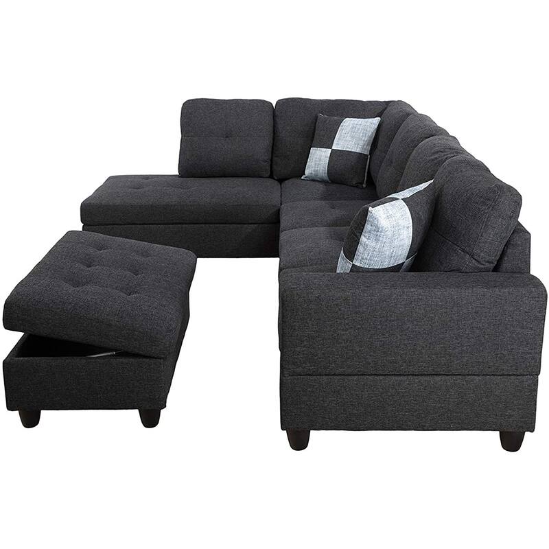 3-Pieces Sectional Sofa Set,Left Facing,Black Grey Linen(125A)