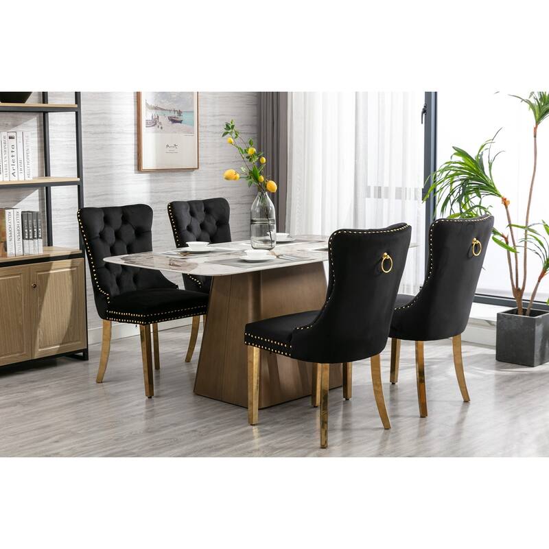 GDF Studio - Modern Velvet Upholstered Wood Dining Chair Set with Chrome Legs & Nailhead Trim (Set of 2)