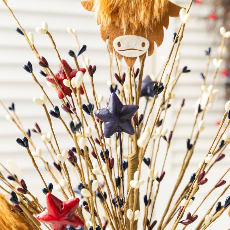 Glitzhome 21"H Patriotic/ Americana Highland Cow and Berry Table Tree