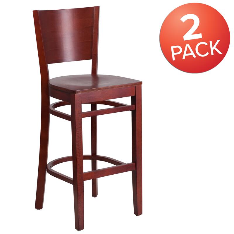 2 Pk. Lacey Series Solid Back Wooden Restaurant Barstool - 16.75"W x 18"D x 43.5"H - 16.75"W x 18"D x 43.5"H - Mahogany Wood Seat/ Mahogany Wood Frame