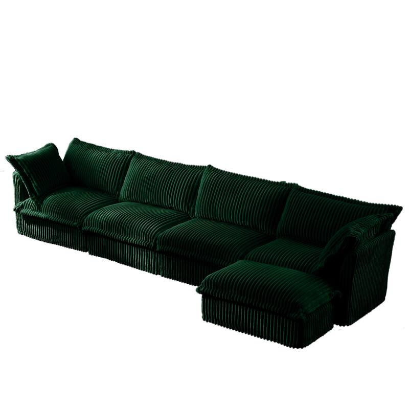 GDFStudio - Slipcovered 4-Seater 156.6" L-Shaped Corduroy Sectional Sofa with Ottoman