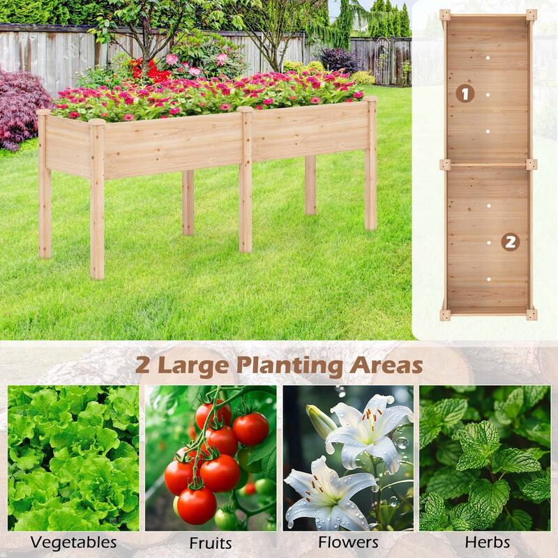 Costway Raised Garden Bed Elevated Fir Wood Planter Box with 2 Large - See Details