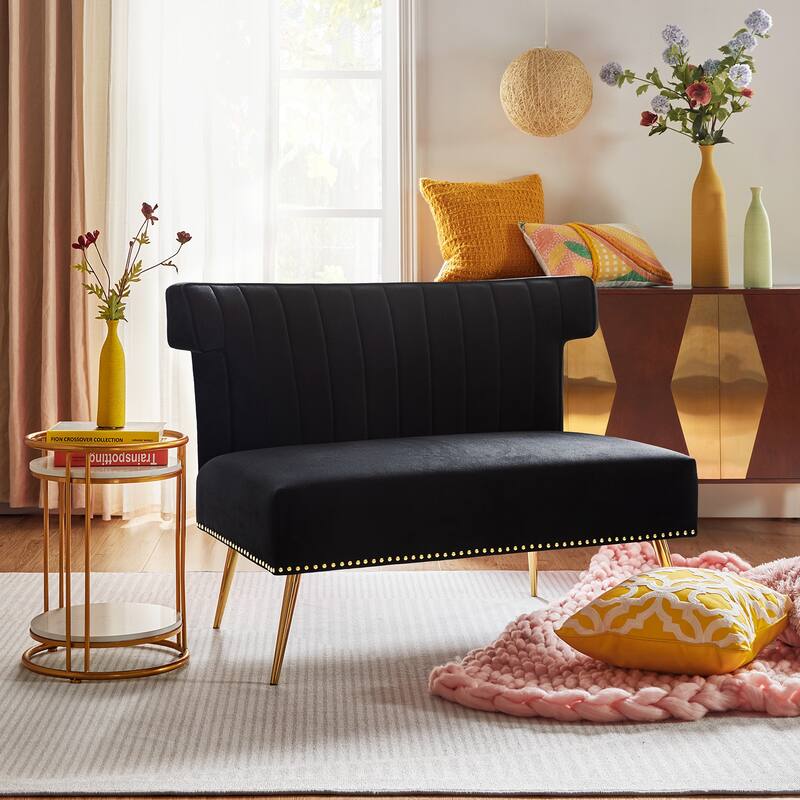 Aeneas 46"in. Modern Velvet Wingback Tufted Nailhead Trim Loveseat with Metal Adjustable Legs by HULALA HOME - BLACK