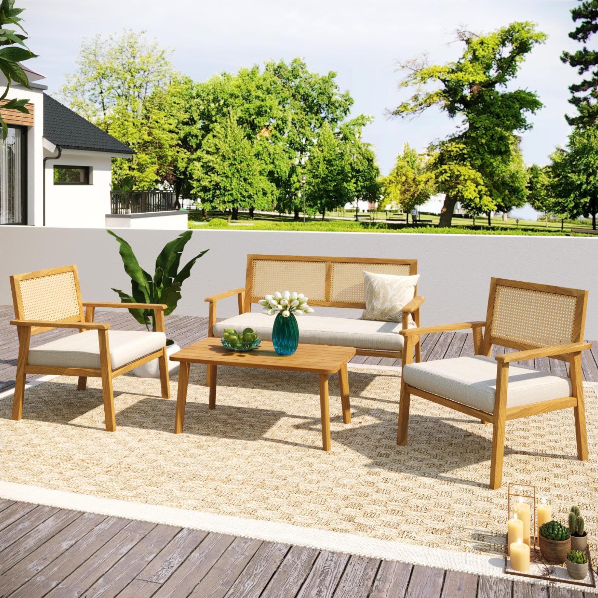 Wooden patio hotsell sofa set