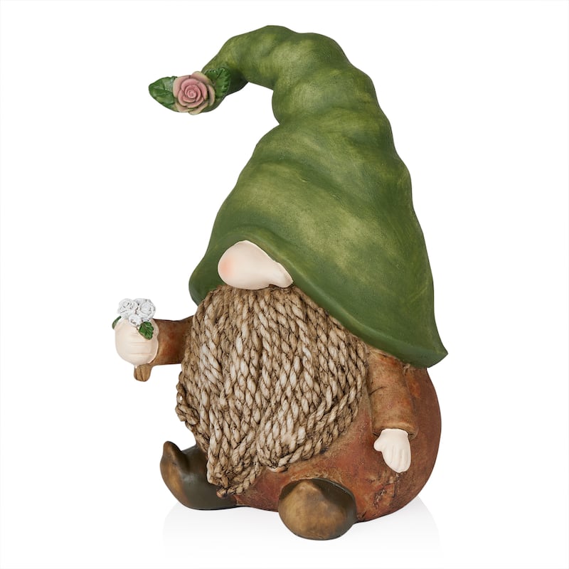 Gnome with Green Hat Holding a Flower
