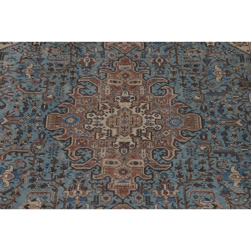 Light Blue Distressed Tabriz Persian Vintage Rug Handmade Wool Carpet - 9'7" x 12'3"