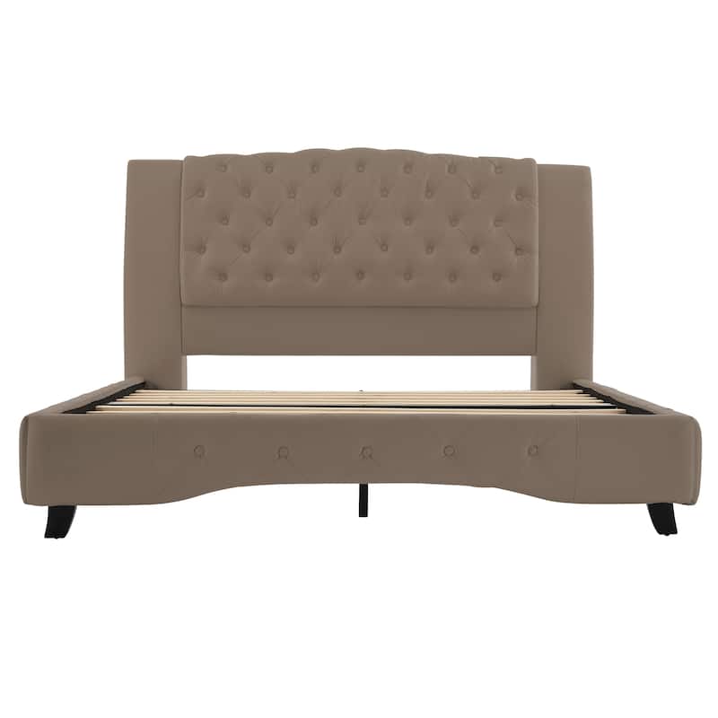 Christopher Knight Home - Modern Upholstered Platform Bed with Wood & Metal Frame with Button-Tufted Headboard