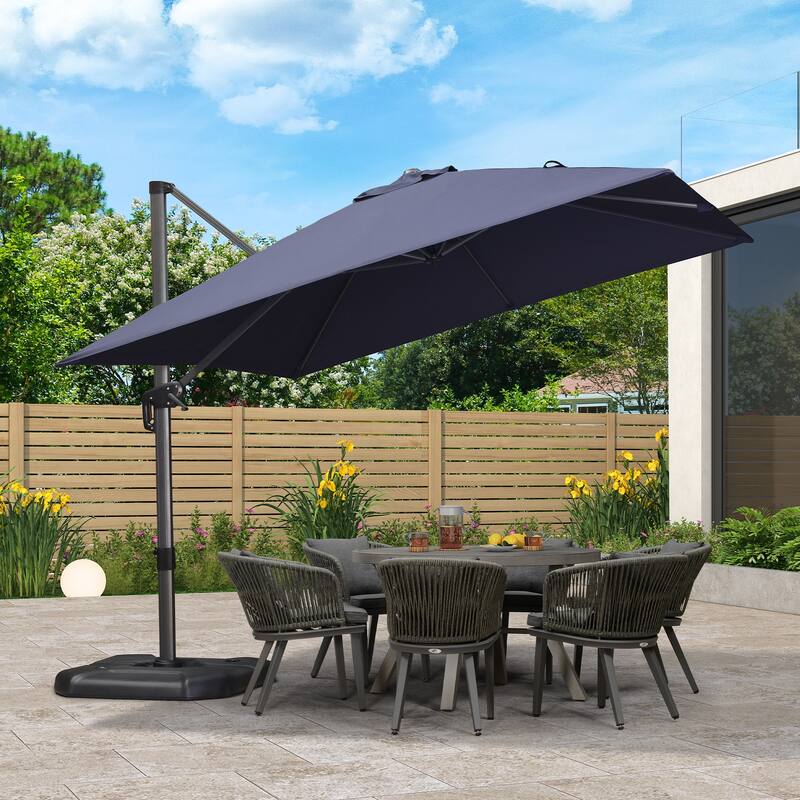 PURPLE LEAF 10 ft Square 360 Degree Rotation Patio Cantilever Umbrella - Navy Blue