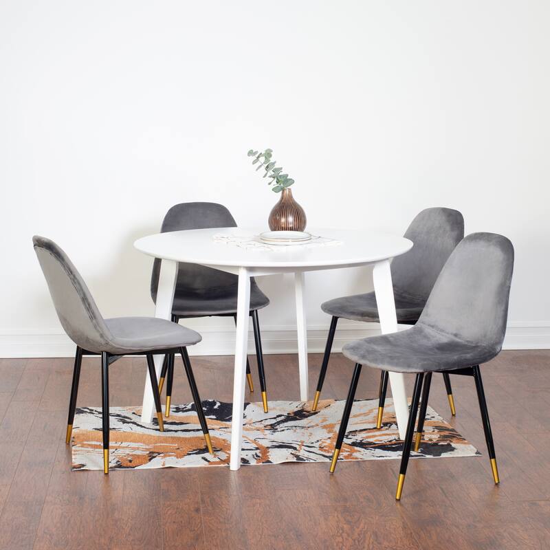 Modern 5-Piece Dining Set with Round Table & 4 Velvet Chairs - White+Grey