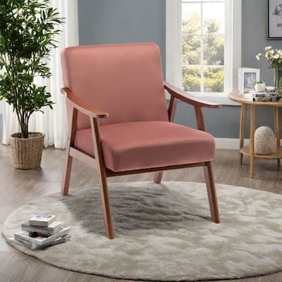 Velvet Mid-Century Accent Chair with Solid Wood Frame Wingback Chair (300lb Capacity)