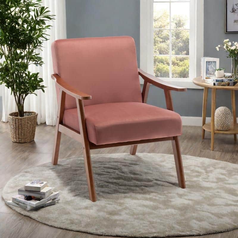 Velvet Mid-Century Accent Chair with Solid Wood Frame Wingback Chair (300lb Capacity)