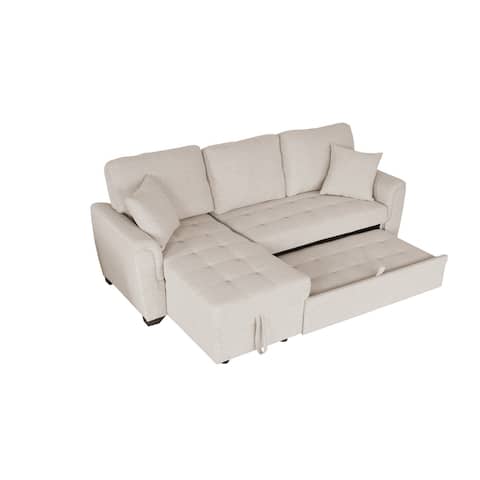 Modern Storage Full-size Sofa Bed Polyester Padded Seat Sectional Sofa Reversible Chaise with Pull-out Sleeper and Casters