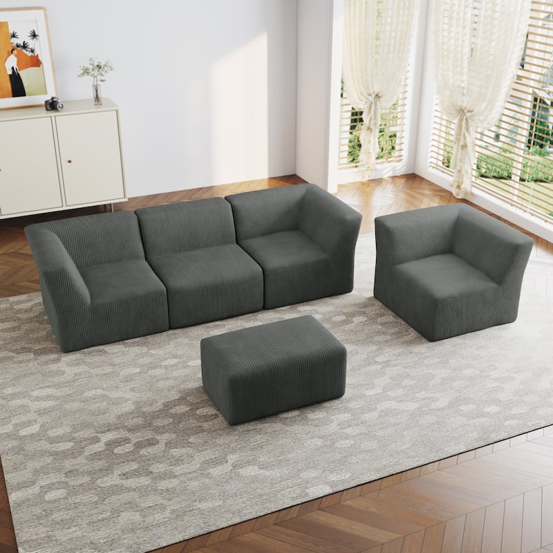 All-Foam 5-Piece Living Room Sectional Sofa Set With Ottoman