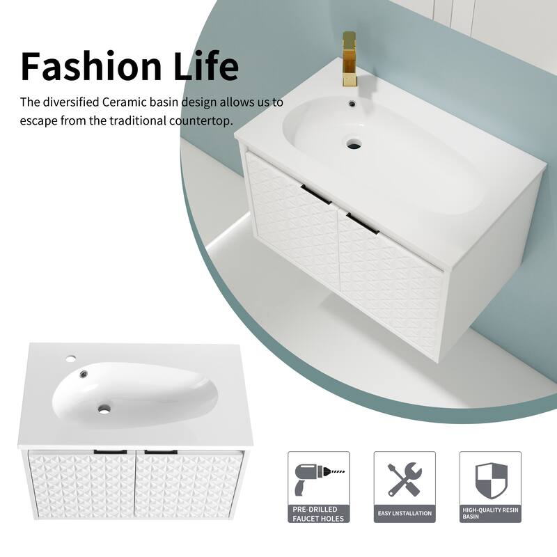 30 Inch Wall Mounted Bathroom Vanity with Sink,Soft Close Doors, For Small Bathroom