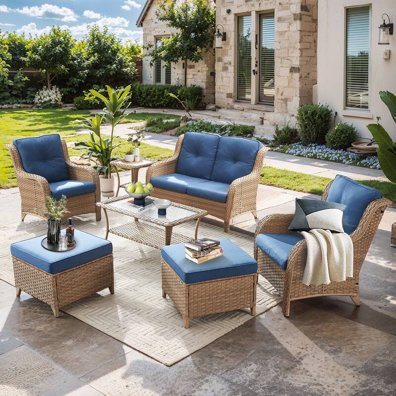 Outdoor Loveseat Sofa with Chair Ottoman Table