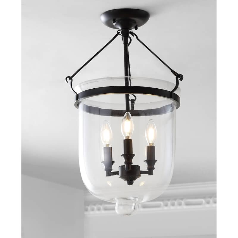 JONATHAN Y Sylvain 14.5" Metal/Glass LED Semi-Flush Mount, Oil Rubbed Bronze
