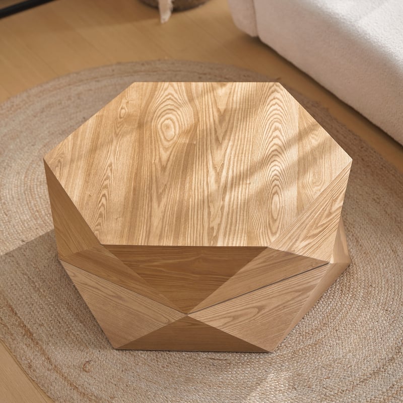 36.61'' Retro Style Polygon Flip Top Coffee Table, with Flip Top for Convenient Access, Hidden Storage