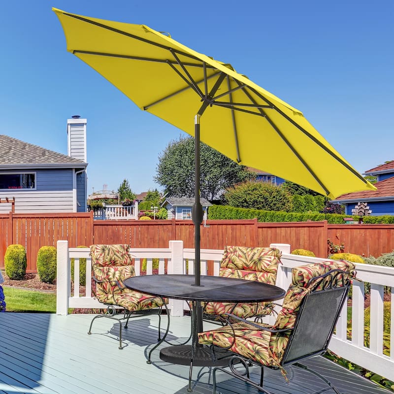 BONOSUKI 9ft Patio Umbrella,Outside Deck Table Umbrella,w/Tilt Crank - Yellow