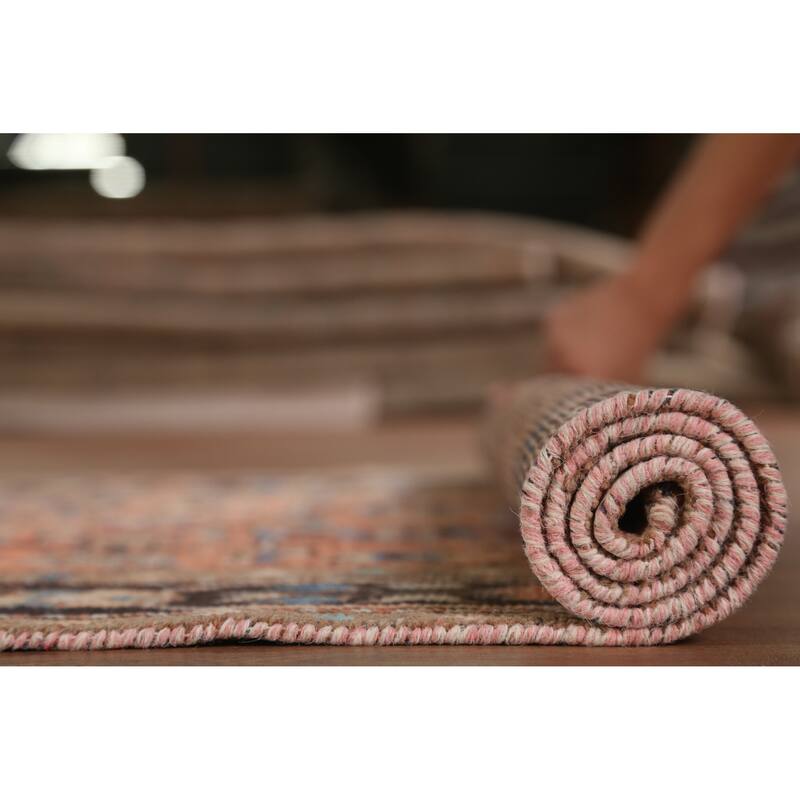 Hand Knotted Oriental 100% Wool Carpet Traditional Geometric Oranges & Rust Hamedan Runner Rug - 9' 7'' X 3' 4''