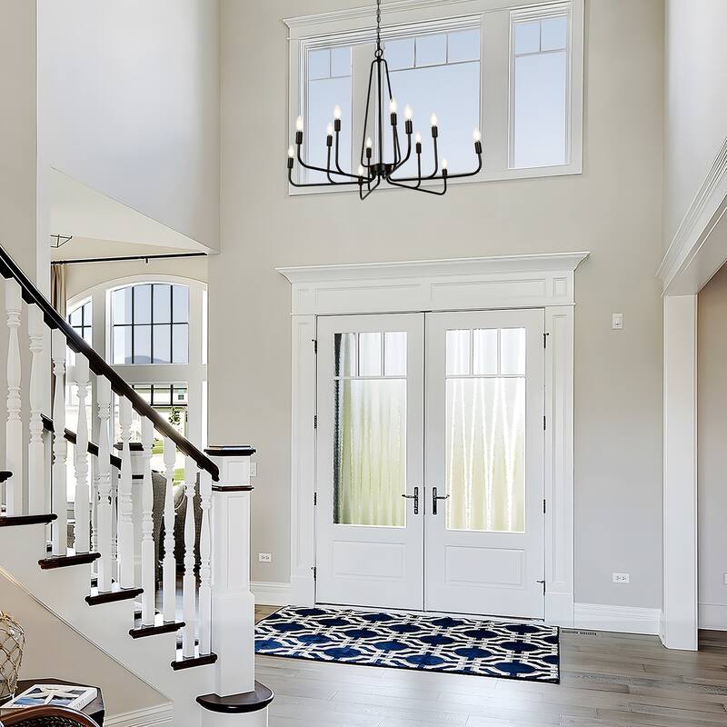 Modern 12-Light Black 39 IN Classic Chandelier Transitional Candle Lights - 38.6" W x 28.3" H